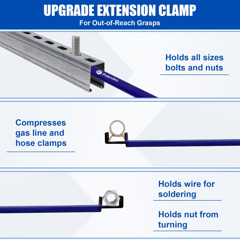 P Polerden 2026 Upgrade Extension Clamps Tool, Hold Nuts, Bolts & Hose Clamps-Your Third Hand in the Tight Space Extension Clamp Tight Tool, Versatile Vise Grip for Small Spaces 3 Year Warranty Blue