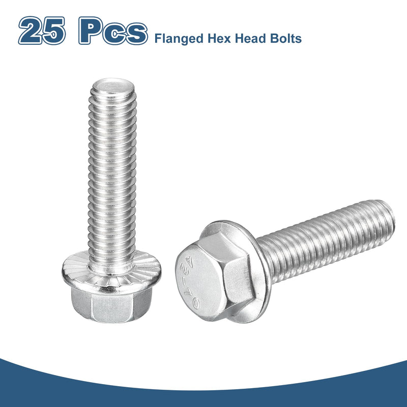 uxcell 25Pcs 3/8-16 x 1-1/2" Flanged Hex Head Bolts, 304 Stainless Steel Flange Hexagon Screws, Flange Hex Drive Screws 5.8 Grade for Machinery Industry Home Appliances, Silver 3/8-16 x 1-1/2" 25
