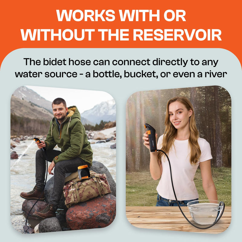 Portable Bidet for Travel & Camping – Electric High Pressure Rechargeable Bidet for Women & Men | 2.5L Bottle | 1300ML/Min Flow | USB-C | 1600mAh Battery | USA Brand – Spray Mate Jumbo (Black) Orange-black