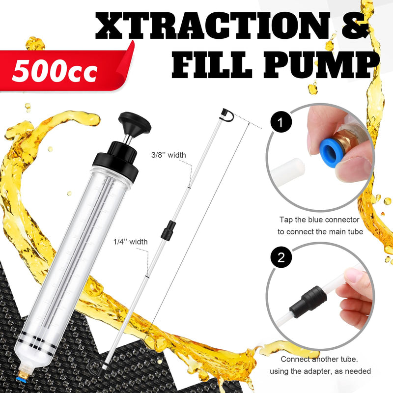 Lothee 2 Pack 500cc Automotive Fluid Extractor Pump Oil Extractor Hand Syringe Pump with Horse Manual Suction Vacuum Fuel Car Transfer for Power Steering, Hydraulic Fluid(Black) Black