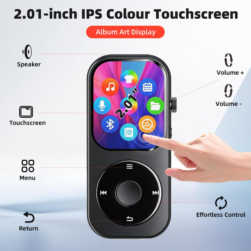 128GB MP3 Player with Bluetooth 5.3, Music Player with Built-in HD Speaker, MP3 Music Player 2.01-inch Touchscreen & Touch Rotation Physical Buttons Support Pictures, E-Books, Calculator