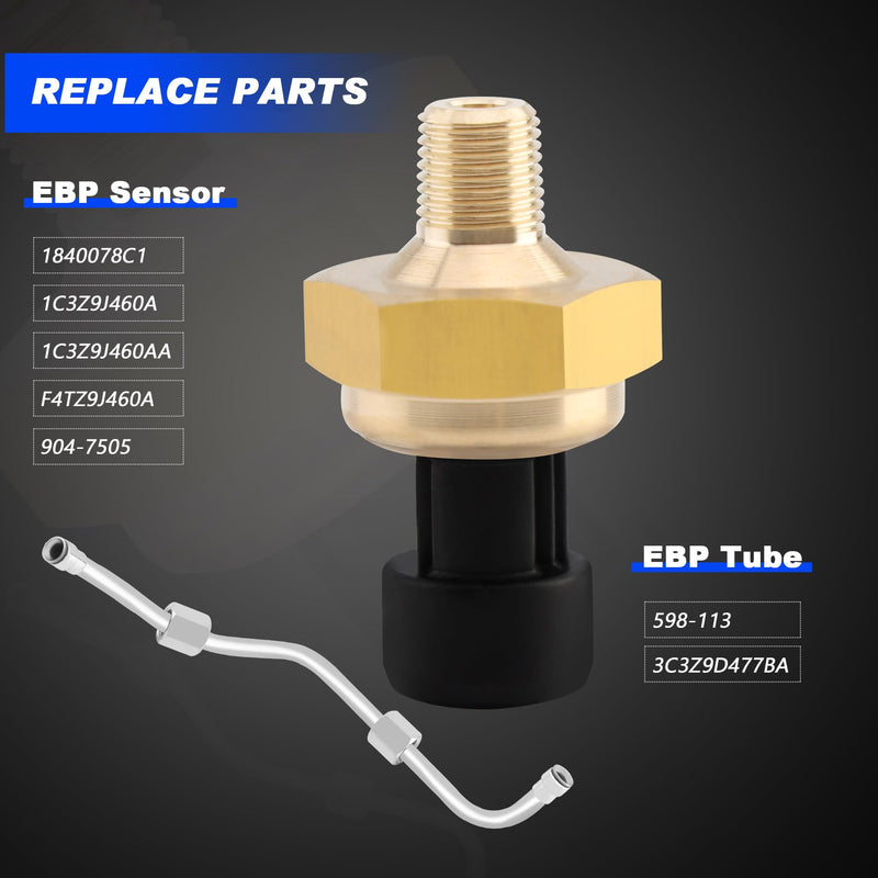 Exhaust Back Pressure EBP Tube Sensor & Wire Harness, Compatible with Ford 6.0L V8 Turbo Diesel F250 F350 F450 F550 Super Duty Excursion 363 2003-2004, Replace 598-113 EGR172 EBP Tube Sensor Set 2003-2004 6.0L Silver 1