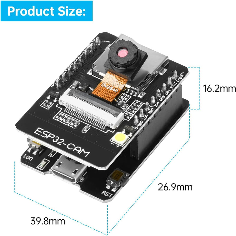 2-Pack ESP32 CAM Development Board, for ESP32-CAM MB WiFi/Bluetooth Development Board, DC 5V Dual Core Development Board with 2.4G Antennas IPEX, OV2640 Camera TF Card Module 2PCS
