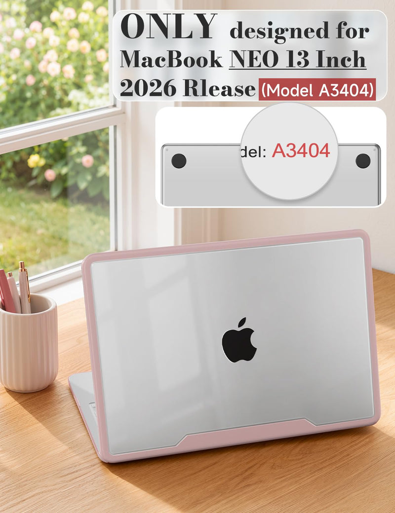 iCasso MacBook Neo Case 13 inch with A18 Pro Chip 2026 A3404 Blush Pink | MacBook Neo Minimalist Case, Anti-Scratch & Crack & Fingerprint with Keyboard Skin & Screen Protector, for Work Study Travel