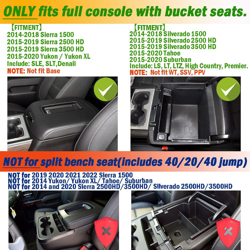 Center Console Organizer for 2014-2018 Chevy Silverado 1500 / GMC Sierra 1500 Accessories and 2015-2019 Sierra/Silverado 2500/3500HD and 15-2020 Yukon/Yukon XL/Tahoe/Suburban Armrest Storage Box black