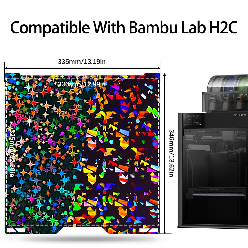 for Bambu Lab A2L H2C Build Plate 335x325mm Double Sided Print H2C Build Plate Starry+Flake Smooth Build Plate Easy Bend Removal Ideal for TPU/PETG/PLA Filaments for Bambu Lab H2C Accessories Flake+Star