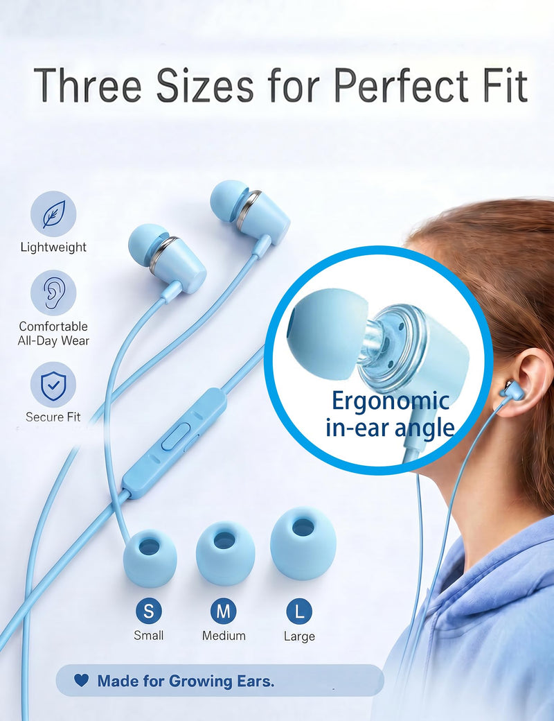 Glitter Skyblue Teens Wired Earbuds with Case, 3.5mm Headphones for School | GOGOSINIS Wired Student Earbuds with Glitter Blue Case, Braided Lanyard Wristlet & Star Keychain Charm, For School backpacks Glitter Skyblue
