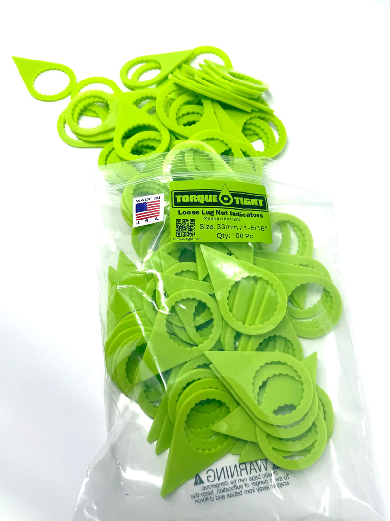 33mm Loose Lug Nut Indicators (Green) – Visual Safety Markers for Class 6–8 Trucks – Made in USA, 100-Pack Green 100 Pack