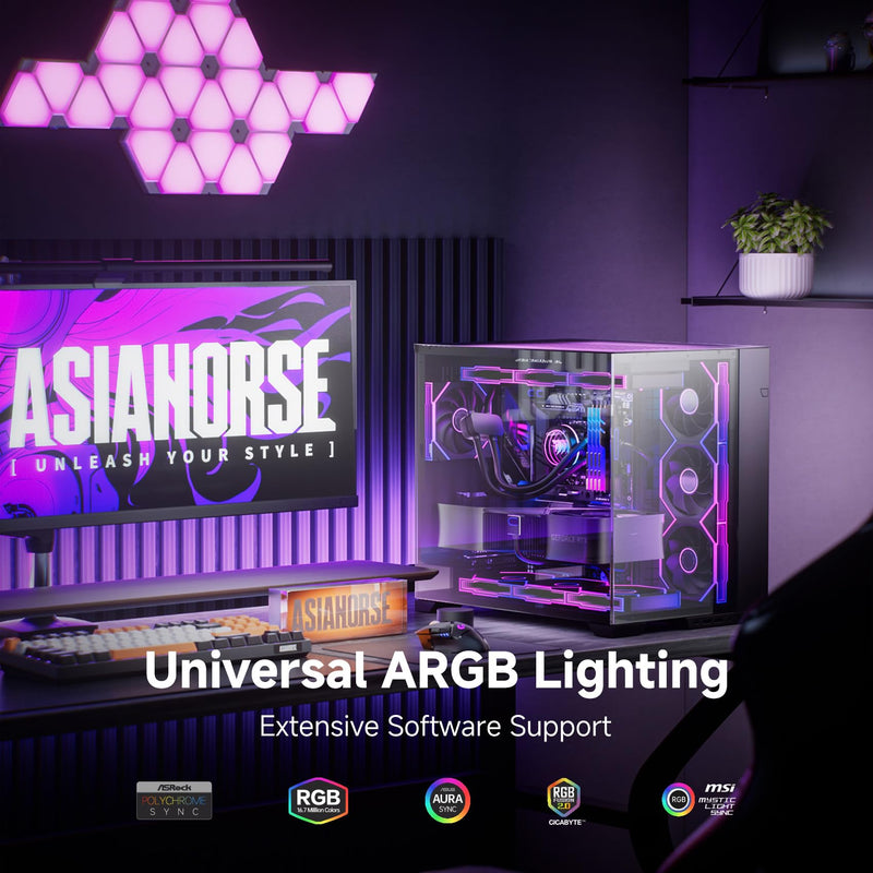 AsiaHorse Nyota Ultra 120mm PC Case Fan - Space-Inspired Design (Infinity Mirror + RGB Ring), 9 Blades 58.5 CFM, Modular Build, Ultra-Quiet Silicone Pads, PWM Control-Quiet Hydro Bearing 3 Pack-120mm Black-Reverse Blade