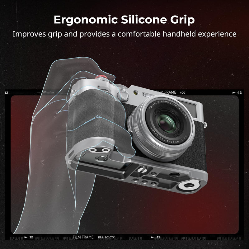 SmallRig X100VI / X100V Handgrip L-Shape Grip with Quick Release Plate for Arca, Lightweight Silicone Side Handle, Shutter Button and Hot Shoe Cover for FUJIFILM X100VI / X100V Cameras (Silver) - 4555 Silver