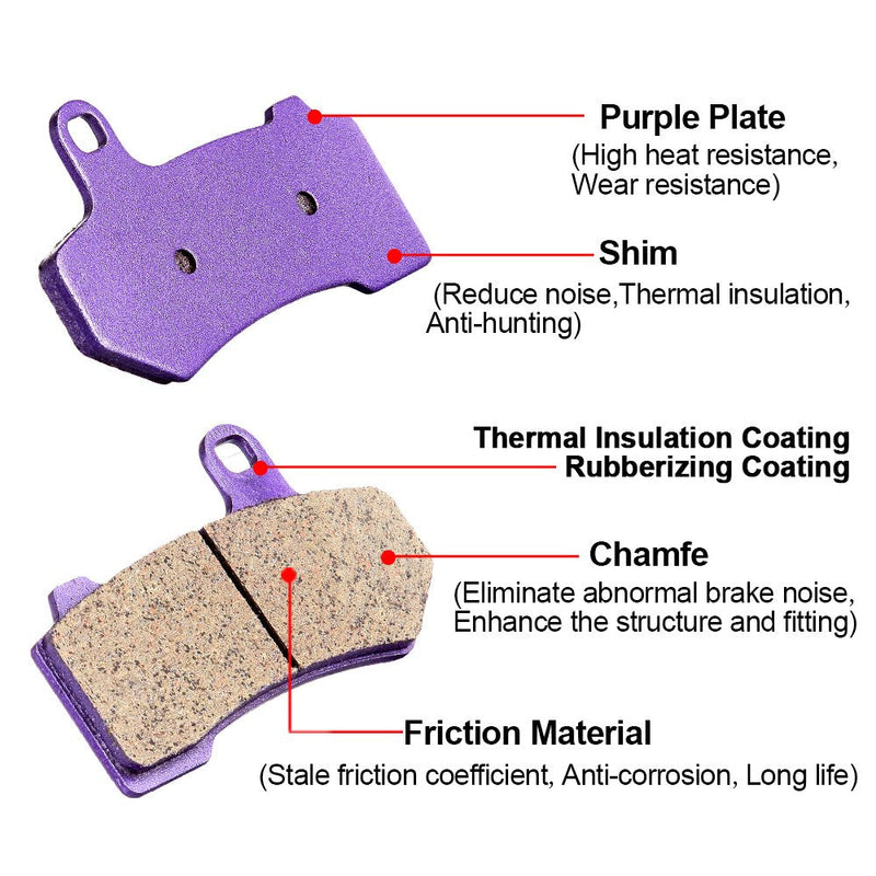 ECCPP Brake Pads for FLHTCU Ultra Classic Electra Glide 2008-2022, FLHR Road King FLHX Street Glide 2008-2022, Front and Rear Braking Pads Kits Set Carbon Fiber Material