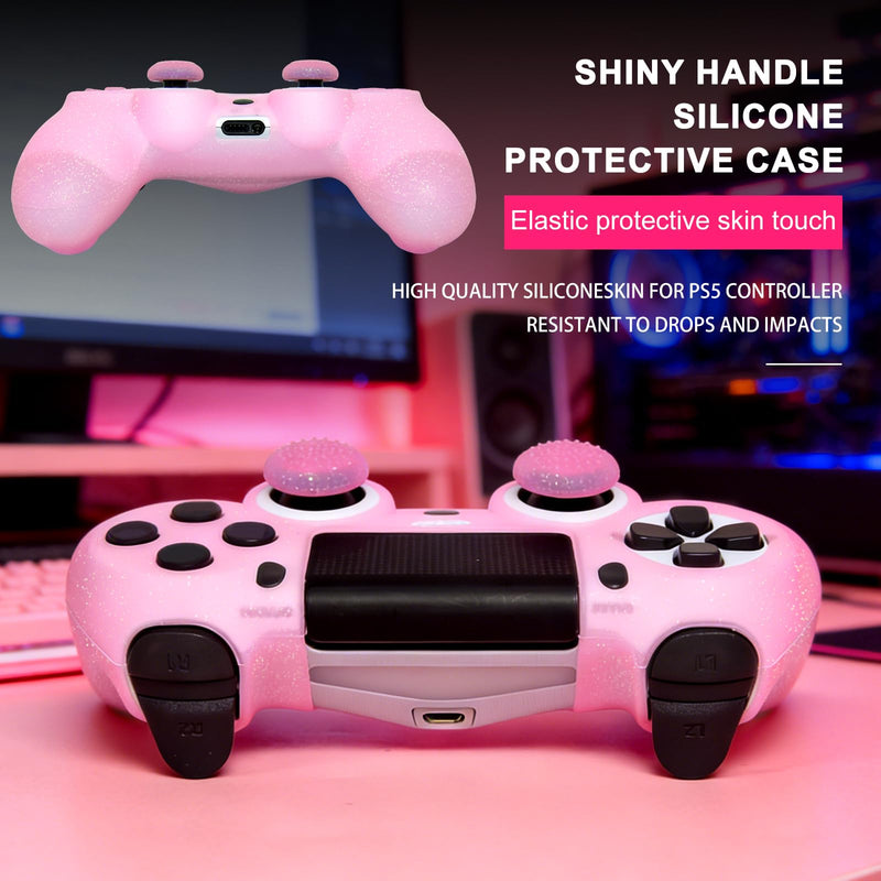 Pink Glitter Anti-Slip Protective Silicone Cover Skin Grips Compatible with PS4/Slim/Pro Controller,8 PCS Glitter Thumb Grips Caps and 2 Grips Caps. (Glitter Pink) Glitter Pink
