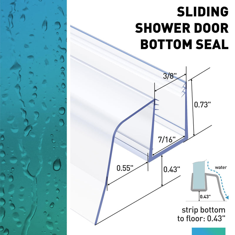 Sliding Shower Door Bottom Seal, 2 PCS 3/8" x 36" Sliding Shower Door Sweep for 3/8Inch Glass, Frameless Glass Door Seal Strip Stop Shower Leaks and Create a Water Barrier For 3/8" Glass