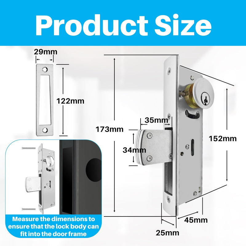 Storefront Door Mortise Lock Swing Deadbolt, Commercial Door Locks with Double Cylinder Deadbolt, Door Lack Replacement Parts for Storefront Entry Doors (1-1/8inches Backset)，1-Year After-Sale