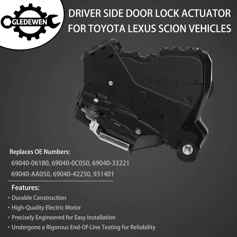 Door Lock Actuator Motor Front Left Driver Side | for Toyota 4Runner Camry Tundra Sequoia, Lexus ES350 GS350 LS460 RX450h, Scion tC xB xD | Replaces# 69040-0C050, 69040-06180, 931-401