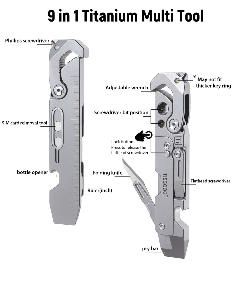 Titanium Pry Bar, EDC Multitool with Folding knife, Wrench, Screwdriver, Bottle Opene, Ruler, SIM Card Removal Tool, Ruler, EDC Pocket Multi Tool Tc04 Silver