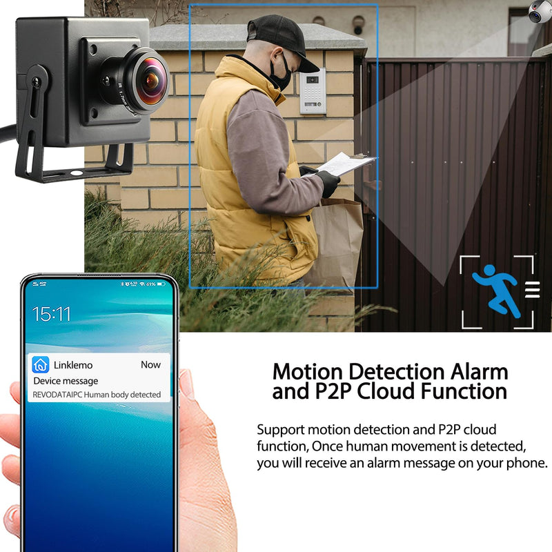 Ultra HD 8MP Mini POE IP Camera,4K Small Indoor Security Camera Fisheye 1.7mm Lens 180° Viewing Angle P2P Remote View CCTV POE Fisheye Cam,H.265 Motion Detection (I706-3-P-HS82) 1.7mm lens black I706-3-P-HS82