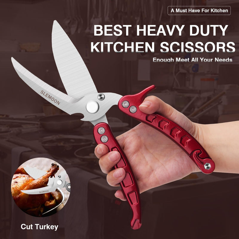 Heavy Duty Poultry Shears Kitchen Salad Scissors for Chicken Turkey Meat Herb Vegetable 2pcs set Burgundy