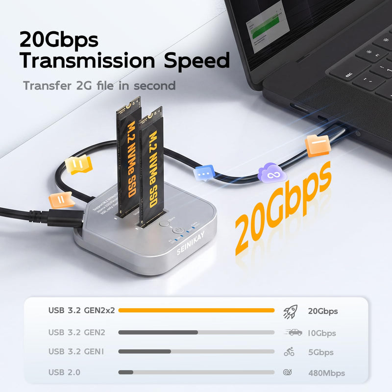 20Gbps M.2 NVMe/SATA Cloner, NVMe Cloner Duplicator with, Dual NVMe Enclosure, Design for 22110 2280 2260 Size