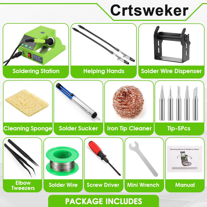 Soldering Station, 100W Digital Display Soldering Iron Station Kit with 2 Helping Hands, 356°F - 896°F, Auto Sleep, °C/°F Conversion, Solder Wire, Tips, Stand, Pump, Tweezers, Tip Cleaner, Green 938-green