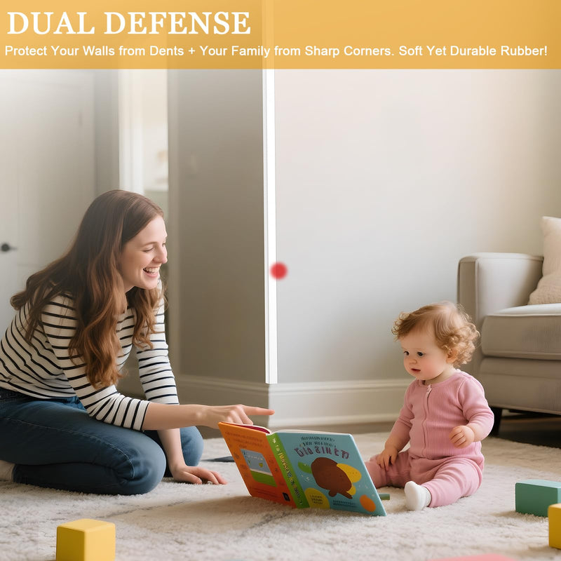Wall Corner Protector Self-Adhesive Flexible – Durable Rubber, Furniture Edge Guard, Easy to Install, White, Prevents Wall Damage, Ideal for Home or Office Use 1.6in×20ft Flat