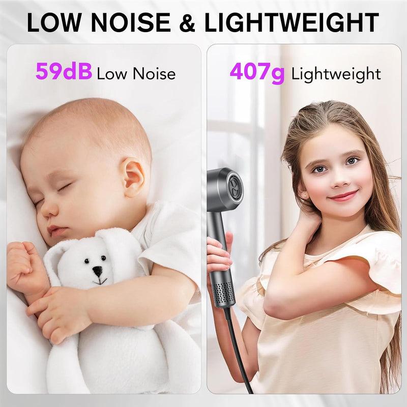 Aowoka High-Speed Hairdryer 160,000 RPM Ionic Hair Dryer with 3 Speed 4 Heat Setting，Hairdryers with Diffuser and Concentrator Nozzle for Women Man Gray