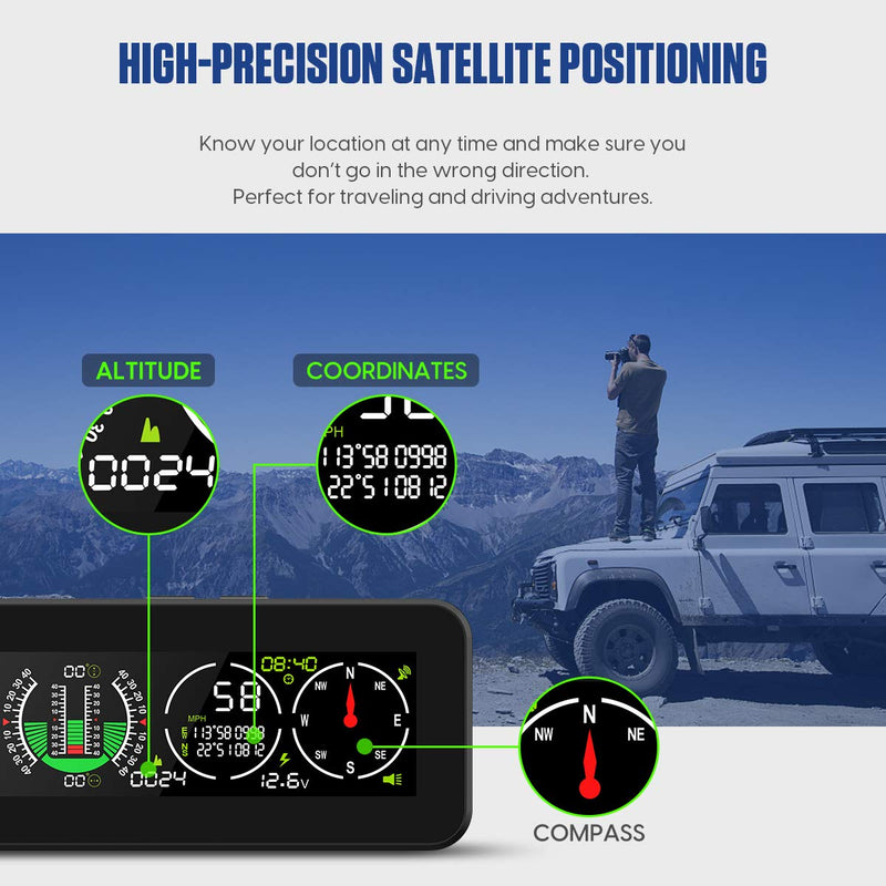 M60 Car Inclinometer for Off-Road SUV Vehicles, MPH KMH GPS Speedometer with Compass, Multifunctional Digital HUD Level Tilt Gauge Angle Slope Meter with Coordinate Display M60
