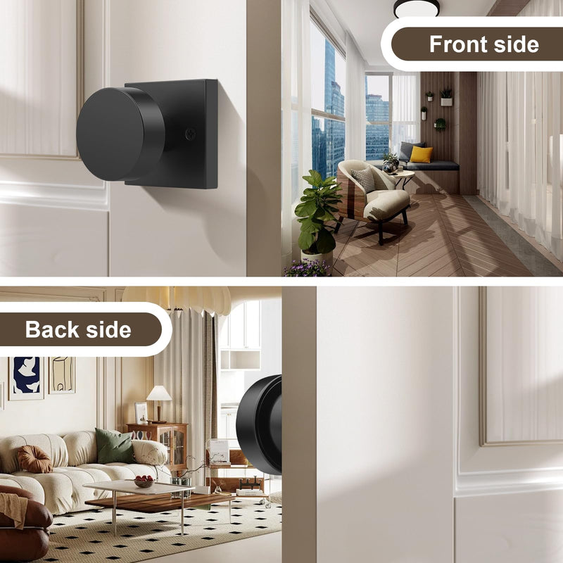 Probrico 2 Pack Black Dummy Door Knobs, Half Dummy Door Handles, One Side Dummy Doorknobs on Square Rose, Keyless Door Knobs no Lock