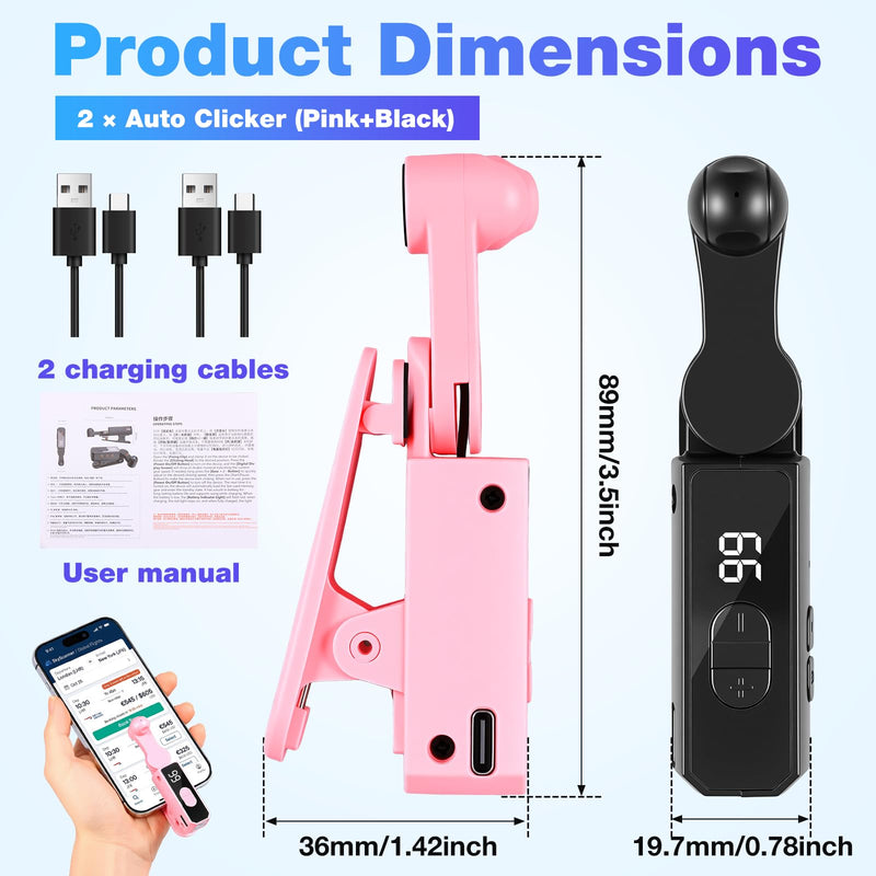 2 Pack Auto Clicker Tapper for Phone Rechargeable & 107 Adjustable Speeds | Screen Device Speed Clicker Auto Screen Tapper for Live Stream Likes, Gaming, Deal, Reward Tasks, Purchase