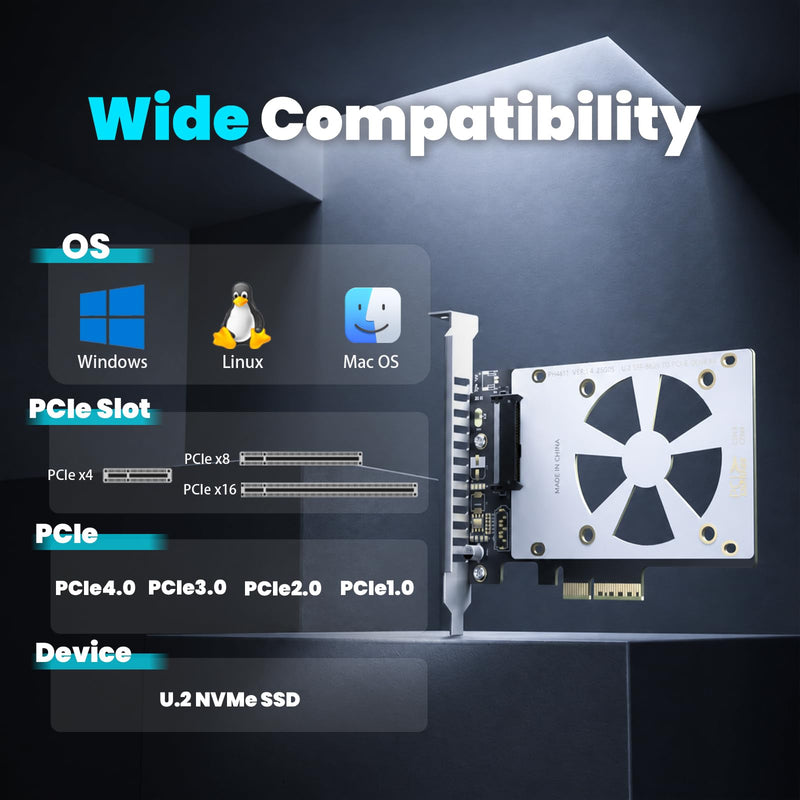 PCIe 4.0 X4 to U.2 NVMe SSD Adapter for 2.5 Inch SFF-8639 1 Port-PCIe 4.0 x4