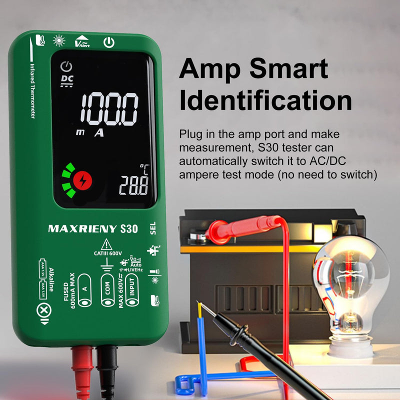 Digital Multimeter Infrared Thermometer Rechargeable Smart Voltmeter 9999 Counts Electrical Current Tester Capacitance, High/Low Voltage Diode Tester for LED Automotive Electrician Electronic Rechargeable S30 with Infrared Thermometer
