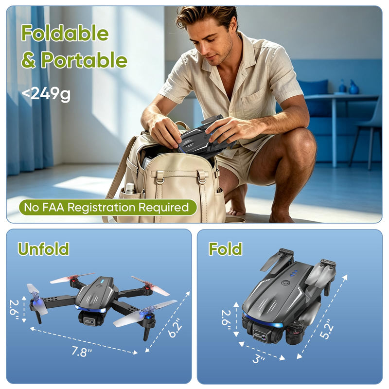 Drone with Camera 1080P for Kids, Adults & Beginners, Foldable Mini Drone, RC Quadcopter with 2 Batteries, One Key Takeoff and Landing, 360° Flip, Gesture Control, Toy Gift for Boys, Girls