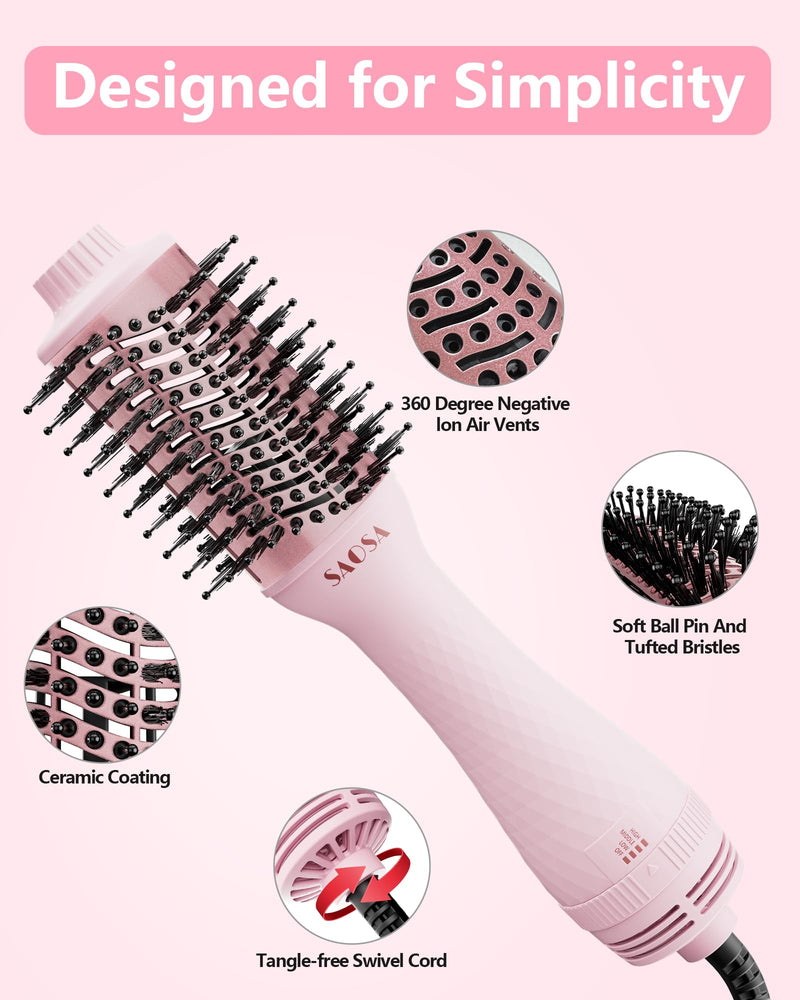 SAOSA Hair Dryer Brush Blow Dryer Brush in One, 4 in 1 Hot Air Brush & Volumizer with Negative Ion Anti-frizz Ceramic Titanium Barrel, UK Plug
