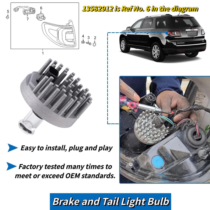 13582912 Brake and Tail Light Bulb Compatible with 2013-2016 GMC Acadia,2017 GMC Acadia Limited Replace# 19433735 1 PCS