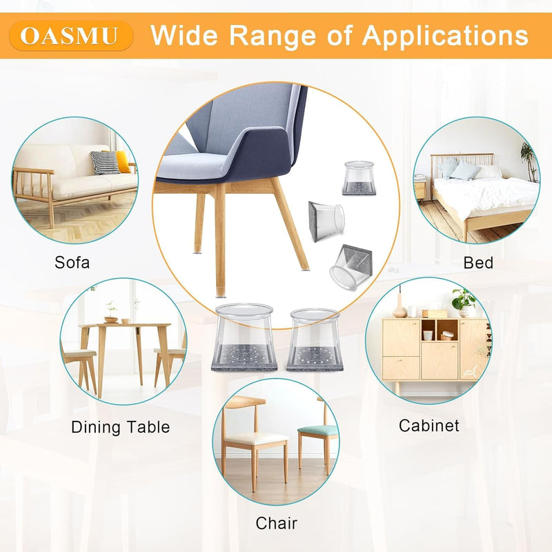 32 Pcs Square Chair Leg Protectors for Hardwood Floors,Felt Furniture Floor Protectors with Silicone Caps, Extra Large Size (Fits Chair Legs with Side Length: 1-5/8" to 2") Square X-Large Clear-32pcs