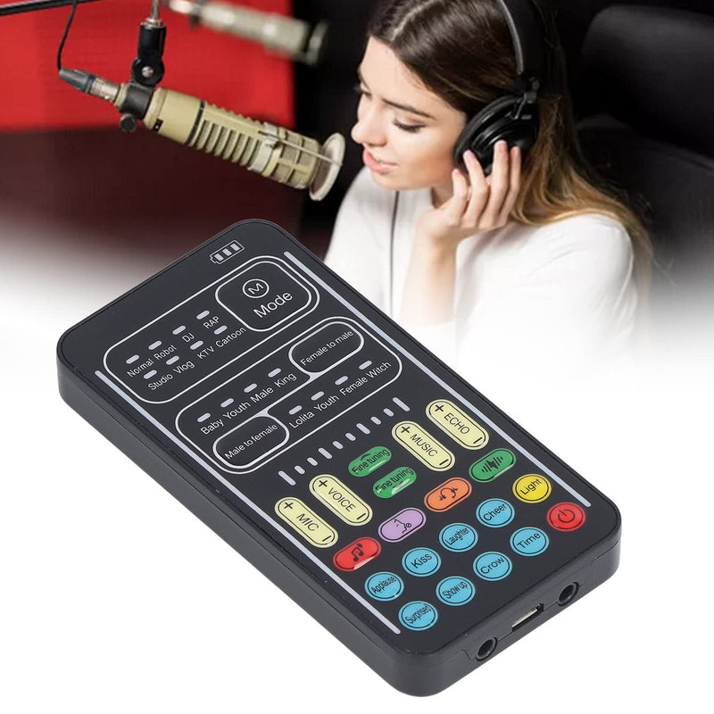 Ejoyous Live Sound Card Voice Changer, Portable I9 Live Sound Card Set Mini Gaming Voice Plug and Play for Game Anchor Recording Mobile Phone Computer, for Live Streaming 8 Different English Version