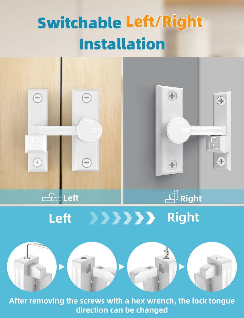 90/180 Degree Barn Door Lock, Small Flip Gate Latches Hardware, Door Security Sliding Door Latch Lock for Barn, Gate, Cabinet, Bathroom, Garden (White 2 Pack) White