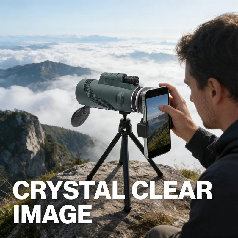 80X100 Monocular Telescope, High Power Monocular for Adults with Phone Adapter & Tripod & Hand Strap, Equipped with BAK4 Prism for Bird Watching (Green, 15.3x7cm) Green
