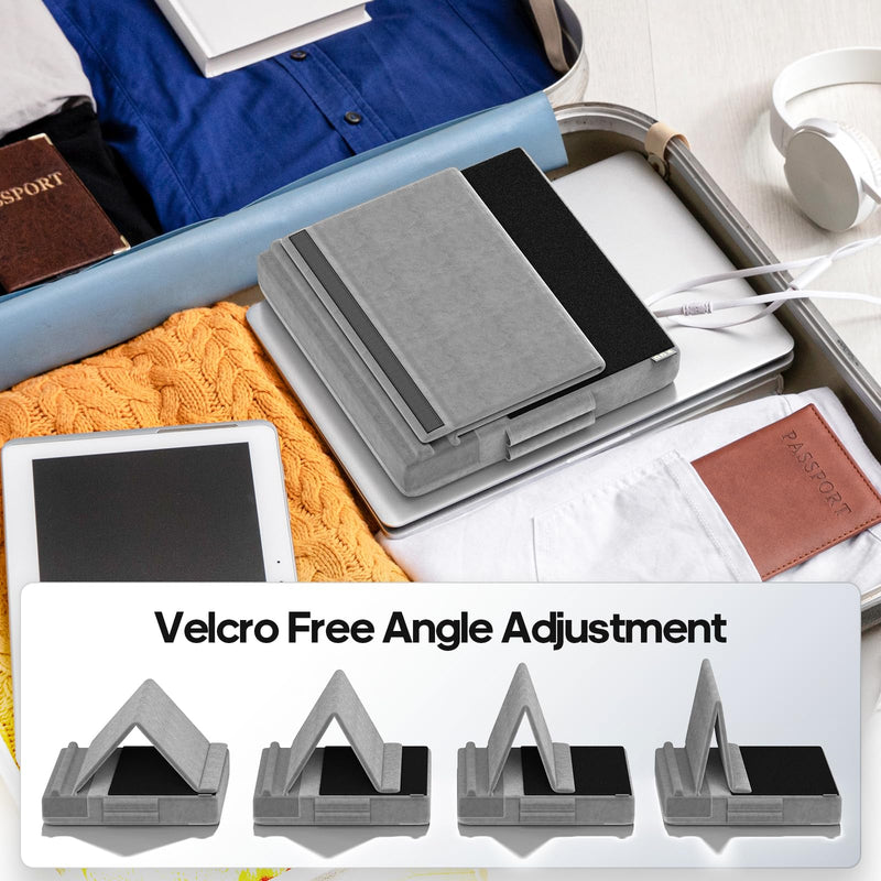 KDD Tablet Pillow Stand, Multi-Angle Viewing Ipad Holder for Lap, Bed and Desk, Foldable Soft Pad Dock with Stylus Mount Compatible with Ipad Pro 12.9, 10.5, 11, Air, Mini, Phones, Books, E-Reader Grey