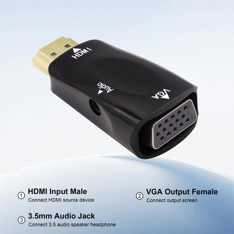 HDMI to VGA Adapter Converter with 3.5mm Audio Jack | HDMI Male to VGA Female,1080P,0.5M 3.5mm Audio Cable, for PC HDTV Monitor Projector