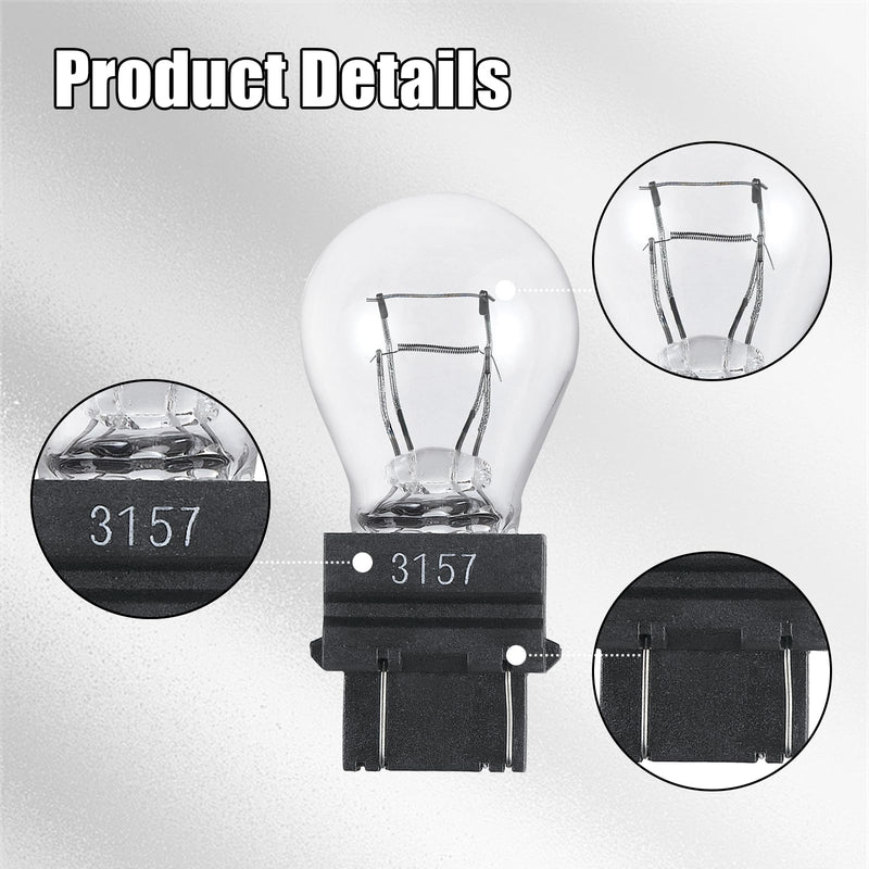 3157 Car Halogen Light Bulb, 12V P27-7W 3000K Automotive Brake/Reverse/Tail/Turn Signal/Side Marker Light Replacement Bulbs, Universal Long-Life Miniature Bulb for Cars Trucks SUV (White-2PCS) White-2PCS