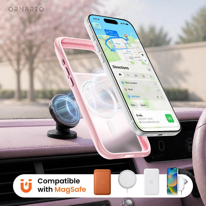 ORNARTO Magnetic for iPhone 17 Pro Case, Slim Matte Translucent, Chalk Pink | 20FT Drop Protection, Compatible with MagSafe, AirBuffer Corner Protection, Anti-Fingerprint Finish, Cute Protective Design