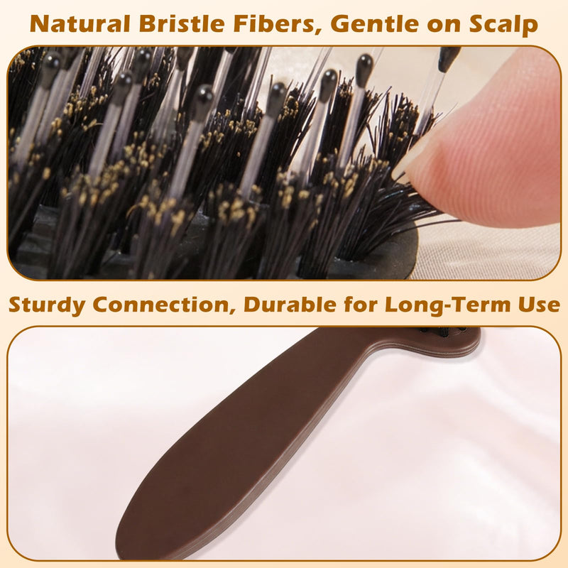 Bristle Hair Brush, Slick Back Styling Brush with 10° Concave Design, 5-Hole Hot Air Flow for Quick Drying, Detangling & Anti-Frizz, Scalp Massage Hairbrush Suitable for All Hair Types Brown
