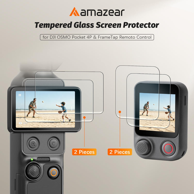 AMAZEAR Screen Protector Combo for DJI Osmo Pocket 4 Pro & Osmo Mobile 8P Viewfinder (4 Pack) – 2x Tempered Glass for Pocket 4P + 2x for OM 8P, 9H Hardness, Ultra HD, Touch Sensitive, Bubble-Free Pocket 4P TGP x2 + OM8P Viewfinder TGP x2