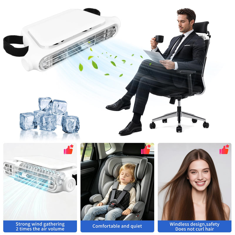 2pcs Car Backseat Fan with 3 Speeds, Portable Ventilation Unit, 3000mAh Rechargeable Battery, Angle Adjustable Carseat Cooler, Clip On Air Circulator, Ideal for Road Trips Camping Long Drives white