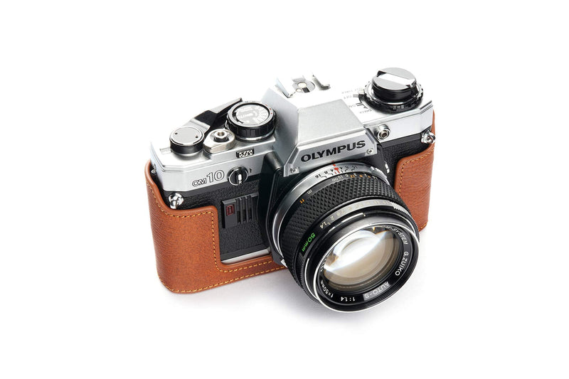 OM30 Case, BolinUS Handmade Genuine Real Leather Half Camera Case Bag Cover for Olympus OM10/30(with Handle) OM20(No Handle) Camera with Hand Strap (LavaBrown) LavaBrown