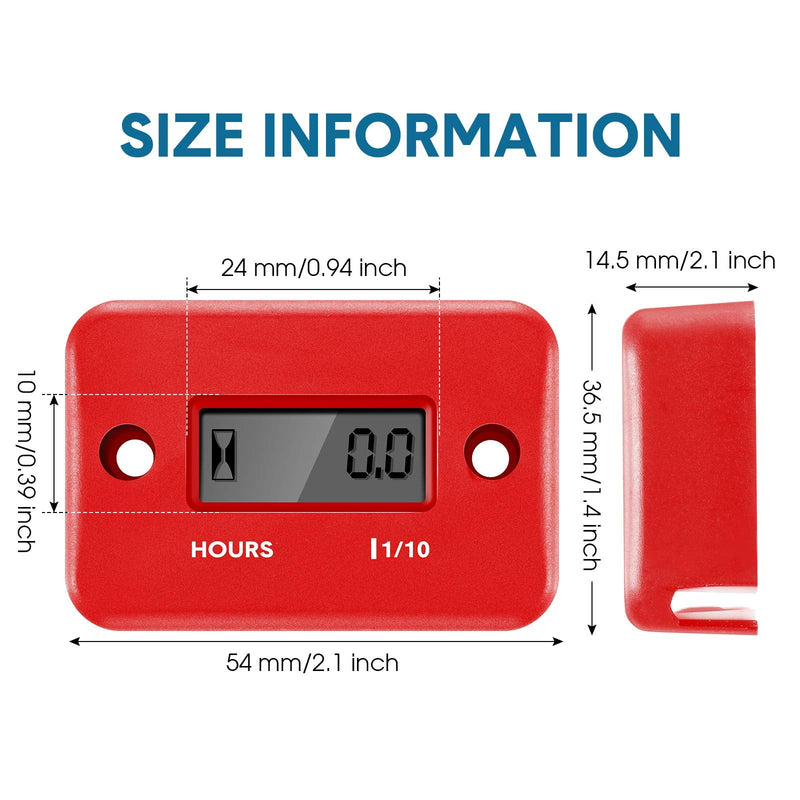 4 Pieces Hour Meters for Small Engines Inductive Digital Engine Meter Automatically Shutdown Tachometers Small Hour Tachometers for Motorcycle Lawn Mower Generator Chainsaws (Red) Red