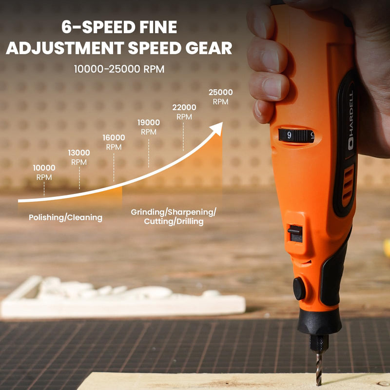 HARDELL Upgrade 12V Cordless Rotary Tool Kit 6-Speed 10000-25000RPM 43 Pcs | Removable Battery 1500mAh Long Runtime for Sanding Polishing Drilling Cutting DIY 12.0 Volts