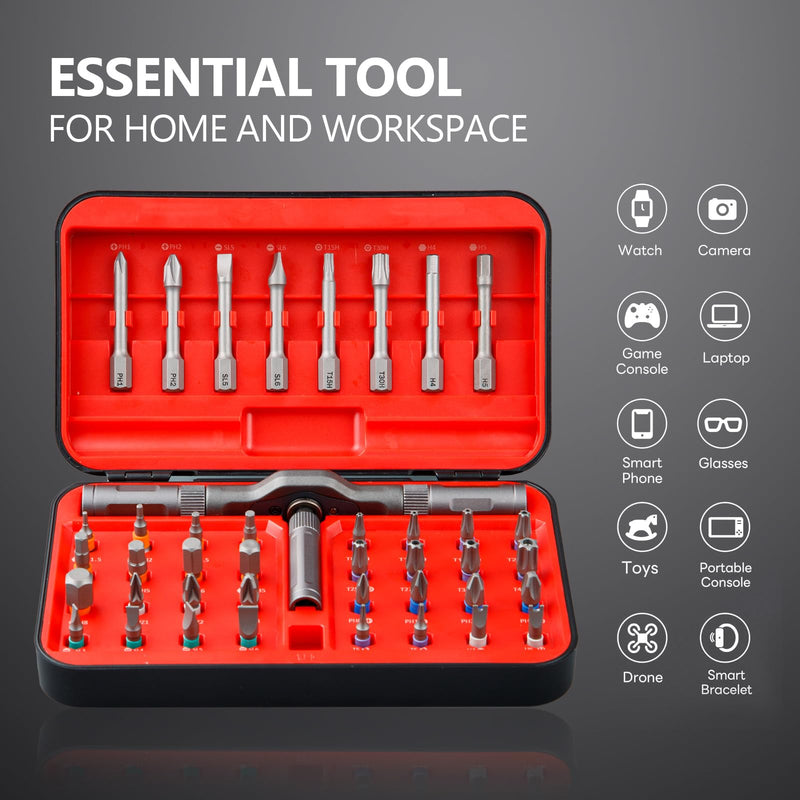 42 in 1 Magnetic Screwdriver Set Magnetic Ratchet Screwdriver Suitable for Furniture Assembly Precision Electrical Appliance Repair & Bicycle Tools 42