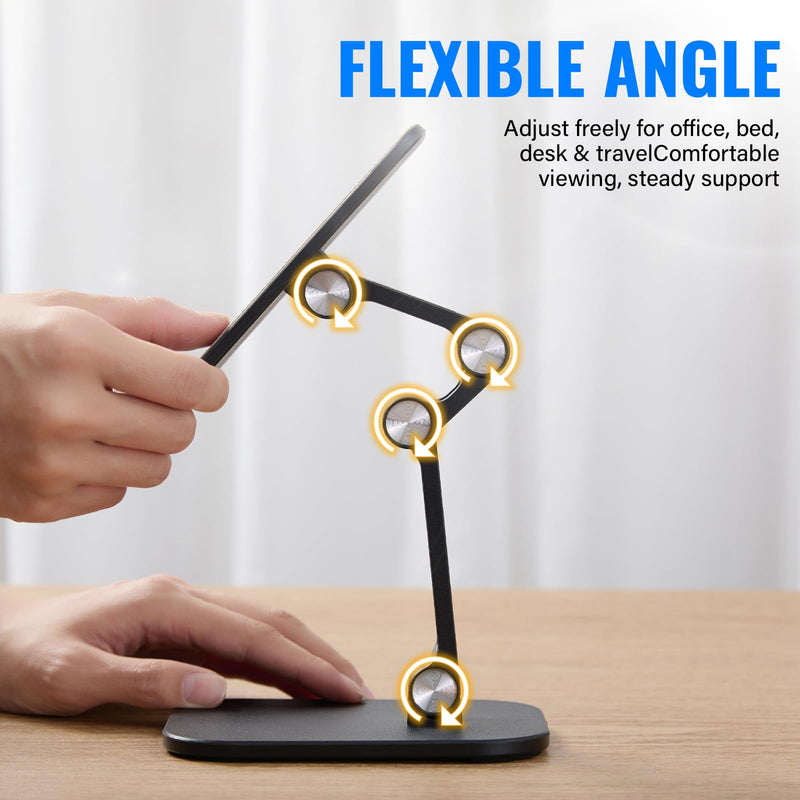 Foldable Desk Phone Stand, Adjustable Phone Holder, Heavy Non-Slip Base, Charging Hole, Thick Case Friendly Cradle for Most Smartphones, iPhone Samsung iPad Tablet Home Office Travel